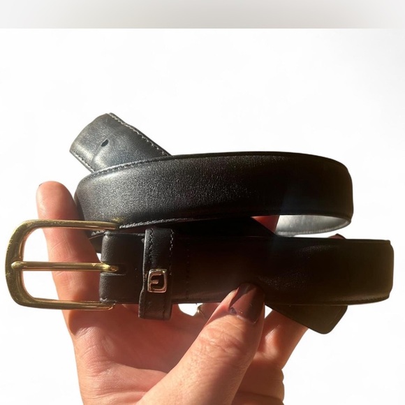 Vintage Other - Black Genuine Leather Belt Solid Brass Buckle Size 38 Vintage